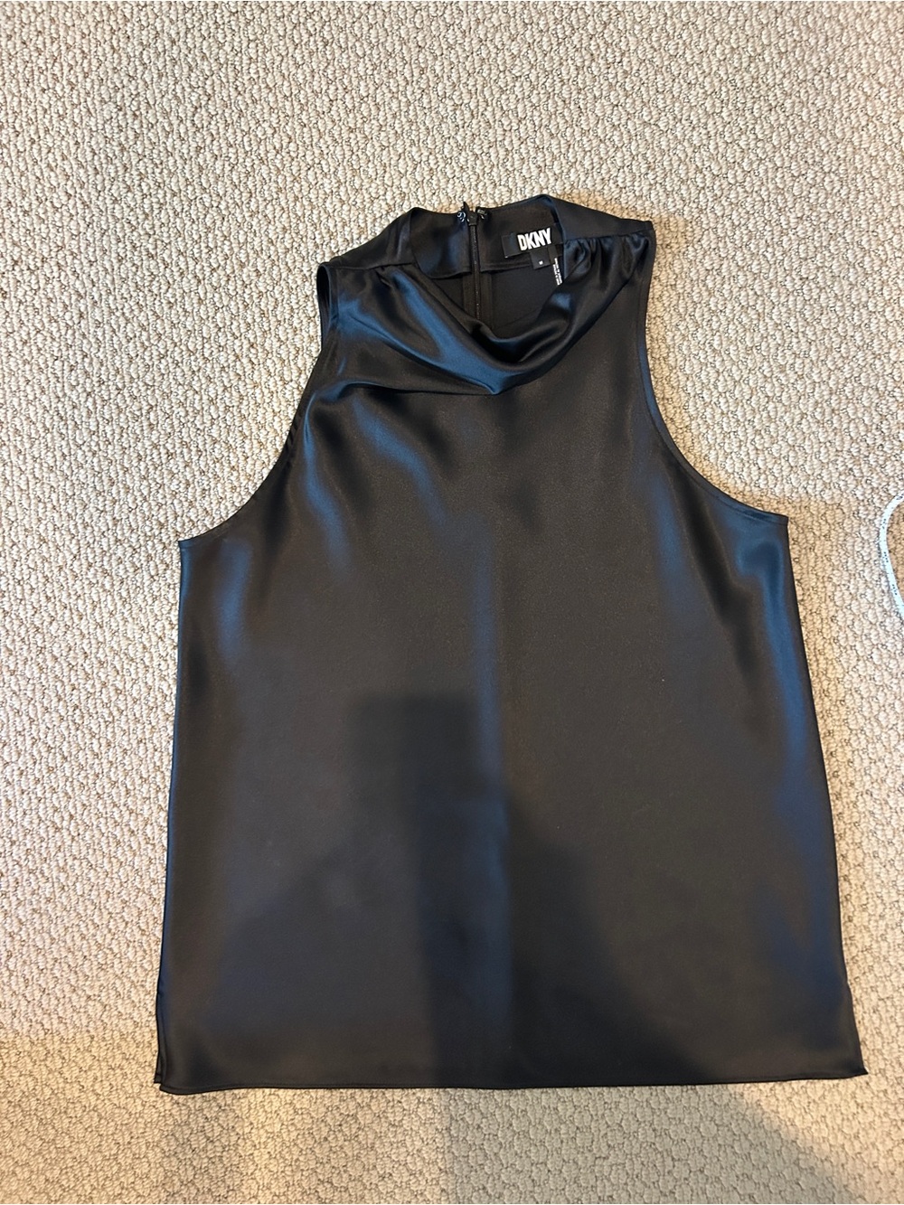 DKNY Black Satin Cowl Neck Sleeveless Top